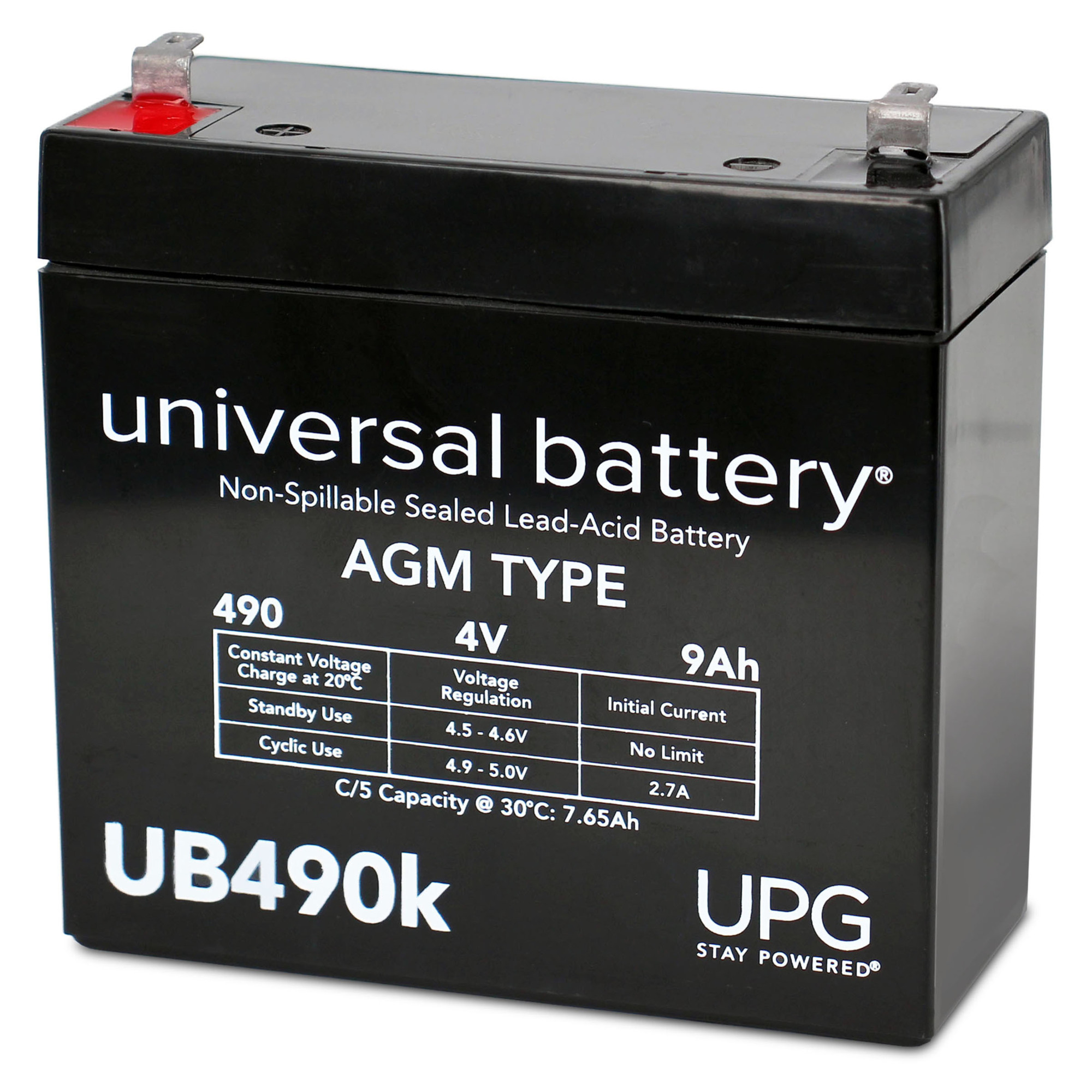 UPG Universal Sealed Lead-Acid Battery, AGM-type, 4V, 9 Amps, Model# UB490